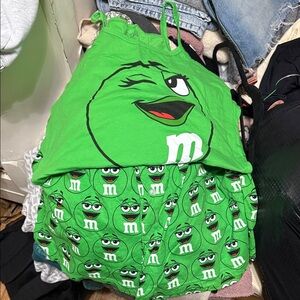 Green M&M Tank Top and Shorts pjs Set